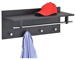 Wandgarderobe met Opbergrek, Stang en Haken - Mat Zwart