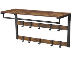 Wandgarderobe Opbergrek Met 10 Haken 1 Kledingstang En Opbergplank Stevig Metaal Frame Bruin Zwart 80x30x42 Cm Slaapkamer Hal Entree