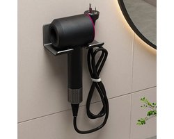 Wandgemonteerd Föhnopbergrek - Geen Boren - Badkamerorganizer met Sterke Lijm - Houd uw Haardroger & Accessoires Netjes en Opgeruimd - Zwart