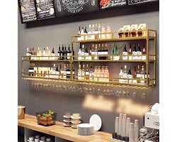 Wandgemonteerd LED Wijnrek met Glashouder en Zwevende Planken – Modern Industriëel Wand Wijnrek voor Wijnflessen Opbergen – Luxe Keuken, Bar & Eetkamer Decor – HomebyNicole