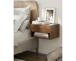 Wandgemonteerd nachtkastje met lade - Walnootkleurig - Slaapkamer