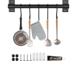 Wandgemonteerd rek voor keukengerei met 5 haken - aluminium, 30 cm, tot 10 kg
