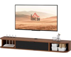 Wandgemonteerd tv-meubel - tv-kast voor tv's tot 50 inch - uitklapbare lade - 2 planken - 120x24x16 cm - walnoot