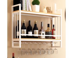 Wandgemonteerd Wijnrek / Bar Unit 60/80/100 x 20 x 52 cm – Floating Shelves met Wijnglashouder en Flessenopslag – Industrieel Wandrek voor Woonkamer, Keuken en Bar – HomebyNicole
