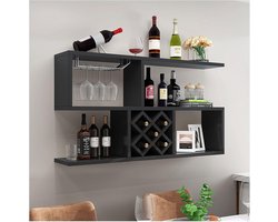 Wandgemonteerd Wijnrek & Bar Unit met Zwevende Planken en Omgekeerde Wijnglashouder – Industrieel Metalen Wandrek voor Wijnflessen & Wijnglazen – Ruimtebesparende Keuken- en Home Bar Organizer 80 cm (31,4 inch) – HomebyNicole