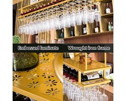 Wandgemonteerd Wijnrek met Glashouder – Modern Metalen Hängend Wijnrek voor Flessen & Wijnglazen – Luxe Bar & Keuken Wandopslag – Ruimtebesparend Design voor Woonkamer, Keuken & Home Bar – HomebyNicole