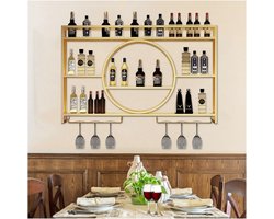 Wandgemonteerd Wijnrek met LED-Verlichting en Wijnglashouders - Stijlvolle Drankopslag