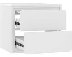 Wandgemonteerde badkamerkast 60×46×50 cm wit met geïntegreerde keramische wastafel LED radar sensorverlichting en 2 lades met stille rails zonder kraan vochtbestendig en duurzaam modern minimalistisch ontwerp voor thuis badkameropslag