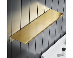 Wandgemonteerde Douchecaddy - Zwevende Plank - Badkamer Organiseren - Messing H Spiegel - 50 cm - Messing