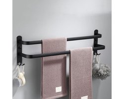 Wandgemonteerde Handdoekhouder - Aluminium 2 Lagen (50 cm, Zwart)