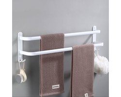 Wandgemonteerde handdoekhouder, meerlaagse handdoekstangen met haken, aluminium handdoekhouder voor badkamer, hotelkeuken, moderne stijl - 50 cm, wit, 2 lagen