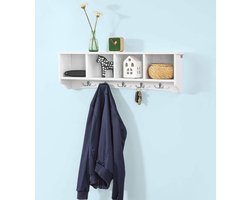 Wandgemonteerde ingang opbergkast, opknoping muur kapstok met 4 opslageenheden en 5 dubbele haken, moderne muurkapstok voor woonkamer keuken, 72 x 15 x 23 cm