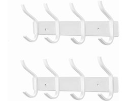 Wandgemonteerde kapstok met 4 haken, wandhaak voor handdoeken van roestvrij staal (wit, 4 haken, 2 stuks)