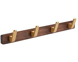 Wandgemonteerde kapstok met 4 kaphaken - Gouden haak en walnoot houten basis voor badkamer en keuken