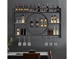 Wandgemonteerde metalen wijnrek, wandmonteerbare wijnrek, drankenkast voor woonkamer, gouden barkast met wijnkoelkast, wijnrek, kleine schoenenkast, whiskyvenster (maat 120