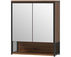 Wandgemonteerde spiegel badkamerkast 56x20x65 cm Bruin, met vertraagde sluiting, stijlvolle spiegelontwerp, flexibele opbergruimte, elegant en praktisch, bespaart ruimte, ideaal voor kleine badkamers