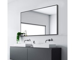 Wandgemonteerde spiegel rechthoekige hangende spiegel metalen ingelijste wandspiegel, beste voor badkamer, wasruimte, slaapkamer, woonkamer (zwart, 36 "x24")