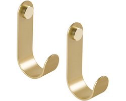 Wandhaak / Ophanghaak - Metaal - Goud - Goudkleurige Knop - Set van 2 stuks - L 10 x B 3 x D 5 cm