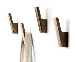 Wandhaken - 4-delige set - Donker walnoot- of lichtgrijze houten kapstokhaken voor het ophangen van hoeden, portemonnees, rugzakken, tassen en jassen. Moderne landelijke stijl en praktische haken voor de entree (walnoothout).