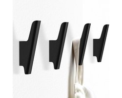 Wandhaken - Wandhaken hout - Set van 4 kapstokhaken van natuurlijk walnoothout - Voor het ophangen van hoeden - Rugzakken - Tassen - Jassen - Portemonnees en handdoeken - Decoratieve - Stevige houten wandhaken - Zwart
