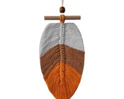 Wandhanger Blad - Macramé Decoratie - Woonkamer Aankleden - Handgeweven Stijl - 26 x 13 cm - Beige