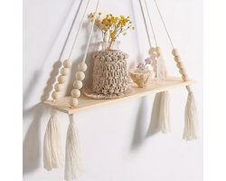 wandhanger, decoratieve zwevende plantenhouder Geschikt voor aan de muur, moderne bohemian stijl decoratie, gemaakt van houten kralen en katoenen touw, Geschikt voor woonkamer, slaapkamer en badkamer.