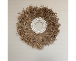 Wandhanger Raffia - Boho woondecoratie - Witte schelpen - 47 cm