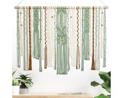 Wandhanger voor Woondecoratie in Boho Stijl - Groot Handgemaakt Tapijt - Groene Wandkunst - 98X75cm