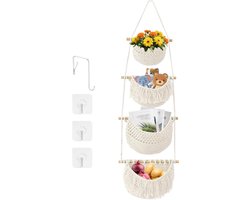 Wandhangmand met katoenen touw en afneembare tas, opslag aan deur, fruitmand, boho-decoratie voor keuken, slaapkamer, woonkamer - Beige.