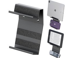 Wandhouder met opbergvakken voor smartphone, tablet en afstandsbedieningen - Metaal wandrek voor 2 apparaten - Universele gereedschapshouder - Thuis, kantoor, studio opslagoplossing.