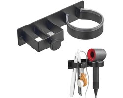 Wandhouder voor föhn - badkamer accessoires - fohn houder - Geschikt voor gebruik naast het toilet of op het badkamerblad - Aluminiumlegering - Zwart