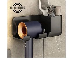 Wandhouder voor Haardroger - Fohn houder en Stijltangstandaard met Extra Organizer Box - Toilet Föhnhouder Plank - Badkameraccessoires - Zwart