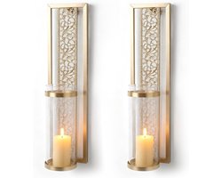 Wandkandelaar - Kaarsenhouder Muur - Sfeerverlichting Creëren - Vintage Uitgehold Design - 2 Stuks - Goud