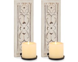 Wandkandelaar Sonces set van 2: Romadedi vintage houten kaars sconces wandhouder rustiek decor whitewash voor boerderij antieke woonkamer badkamer hal mantel decoraties