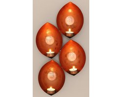 Wandkandelaar Theelichtje - Kaarshouder Metaal - Sfeervol Huis - Wandmontage - 48x20x7 cm - Koper Oranje
