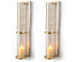 Wandkandelaars - Kaarshouders - Woonkamer Decoratie - Vintage Uitgehold - 2 stuks - Goud