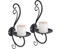 Wandkandelaars Set - Kaarsen Houders - Decoratief Gebruik - Duurzaam Metaalijzer - 2 Stuks - Zwart