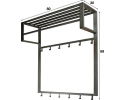 Wandkapstok 12 Haken - Met Hoedenplank - Staal - Industrieel - Giga Meubel
