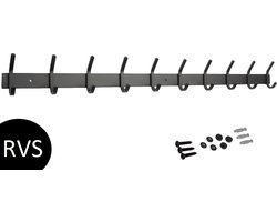 Wandkapstok 20 haken | 75cm | Inclusief bevestigingsmateriaal | Kapstokken | RVS | Muur / Wand Kapstok | Hangende Design Muurkapstok | Handdoekrek | Mat Zwart | Metaal