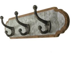 Wandkapstok 3 haken hout/metaal 51x7,5x12,5cm