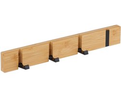 wandkapstok - 4 inklapbare haken - met schroeven / plakstrip - bamboe