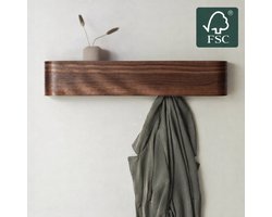 Wandkapstok - 5 haken - Moderne Wandkapstok - Kapstok Walnoot - Kapstok met Verborgen Wandhaken - Walnoot - Wandkapstok Hout - Kapstok