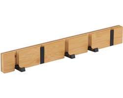 wandkapstok - 5 inklapbare haken - met schroeven / plakstrip - bamboe