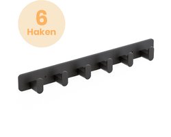 Wandkapstok - 6 Haken - Muur Kapstok Hangend met 3M Tape - Industrieel - Zwart RVS