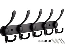 Wandkapstok Haak - Roestvrijstalen kapstok (verpakking van 1) - Robuuste wand kapstokhaak - Premium design roestbestendige kapstokhaak voor het ophangen van gewaden en kleding - Zwarte hoge en lage rij haken [1 pakje] - 40*3.7*12.7cm