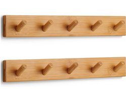 Wandkapstok hout met 5 haken - Voor jassen, tassen en handdoeken
