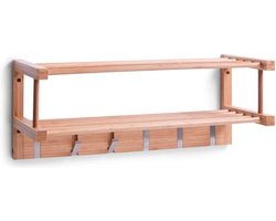 Wandkapstok hout met 6 inklapbare metalen kapstokhaken