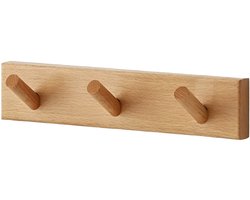Wandkapstok - Houten kapstok - Wandplank - 26x5,5 cm - Met 3 haken - Geïntegreerde haken - Sterk draagvermogen - Geschikt voor het ophangen van keukengerei, kleding, jassen, hoeden en handdoeken, geschikt voor keukens en slaapkamers - Houtkleur