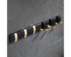 WandKapstok - Industrieel - Zwart - 6 Inklapbare Haken - Hangende Kapstok - Kapstok Wandkapstok Industrieel - Kinderkamer - slaapkamer - kantoor - Metaal - Aluminium