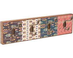 Wandkapstok - kapstok Arrows - Antiek Beuken - 4 dubbele metalen haken - 40,3 x 10,3 x 7,2 cm